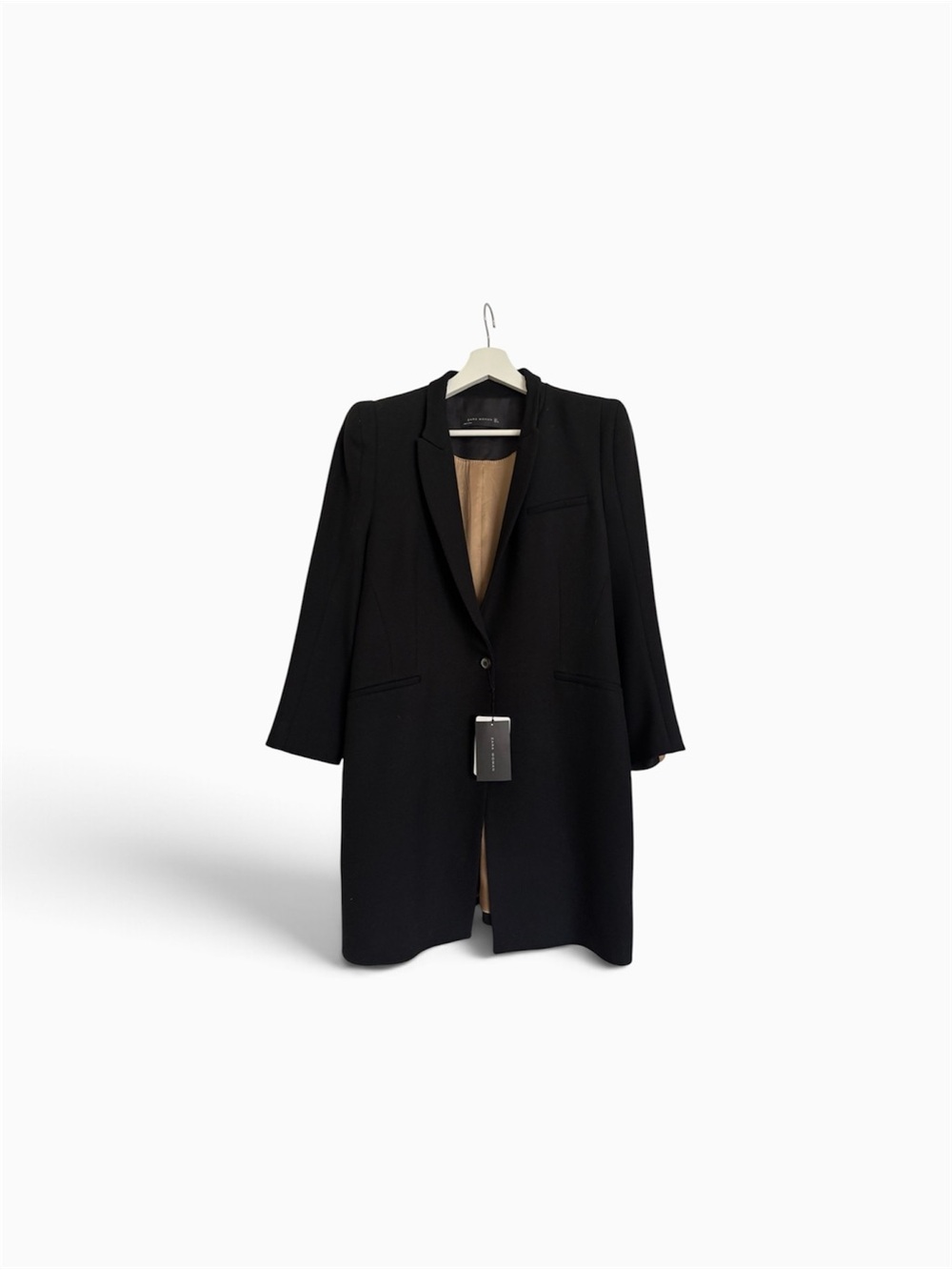 NWT | Zara Black Pea Coat with Tan Gold Lining size large